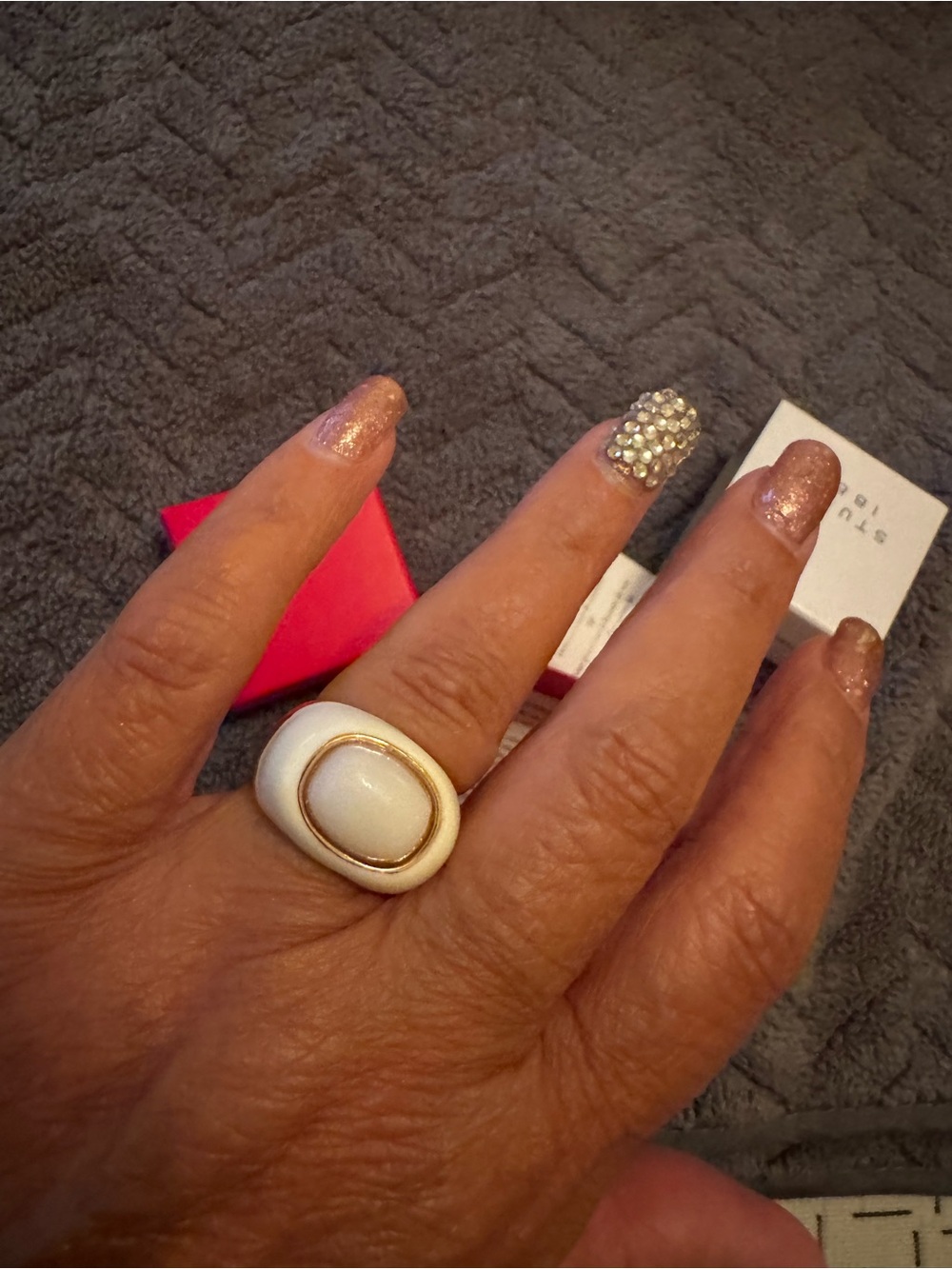 New White Enamel and Gold Statement Ring - Women Jewelry